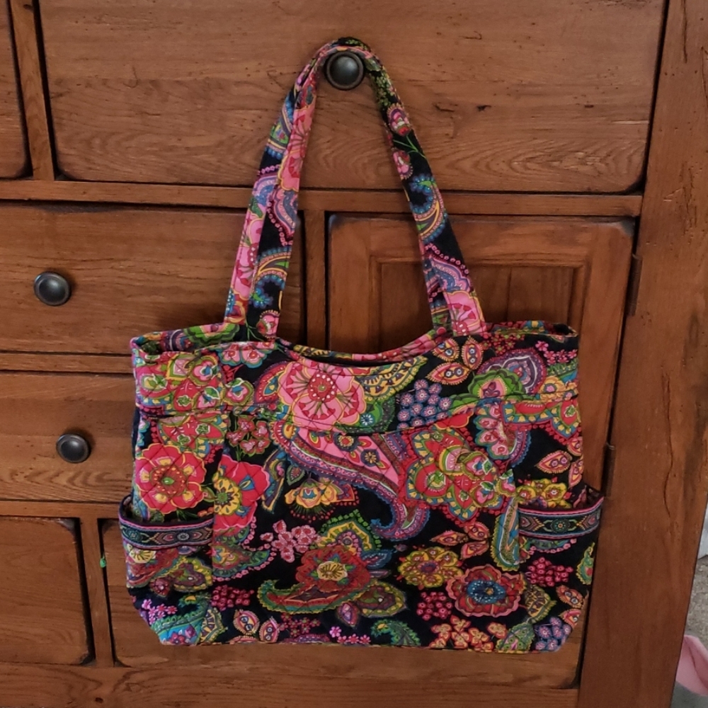 Vera Bradley Black Multicolor Floral Paisley Quilted Tote